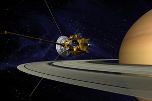 Satellite above Saturn ring